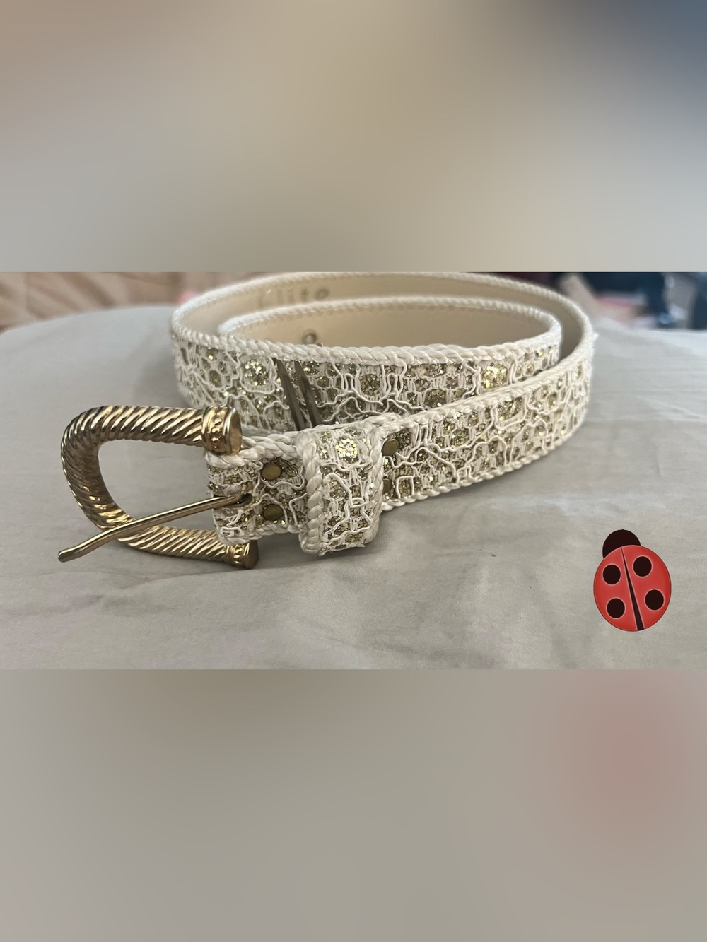 Women’s Decorative cream Belt with Gold Buckle